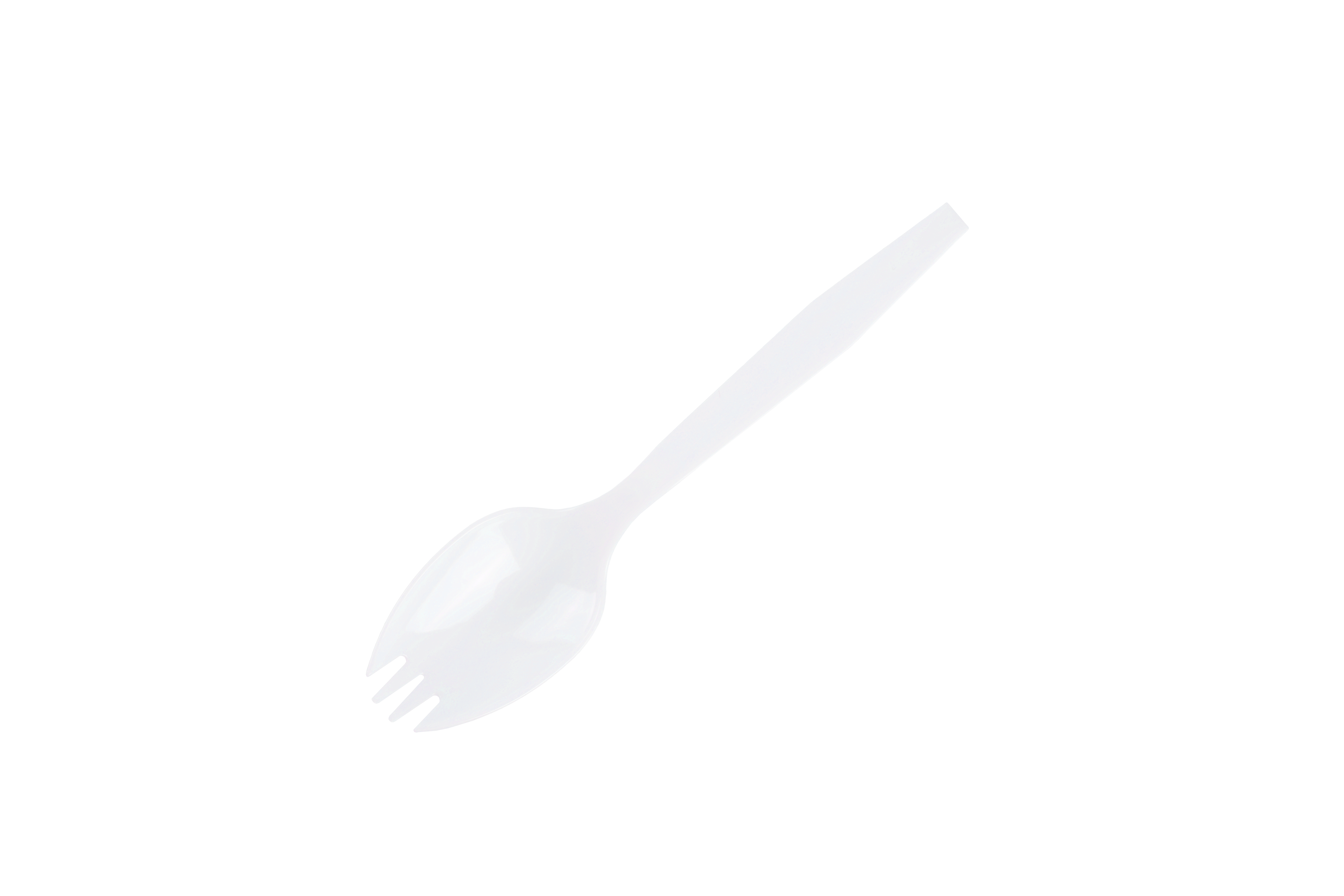 Spork ด้ามยาวพลาสติกสีขาวทิ้ง