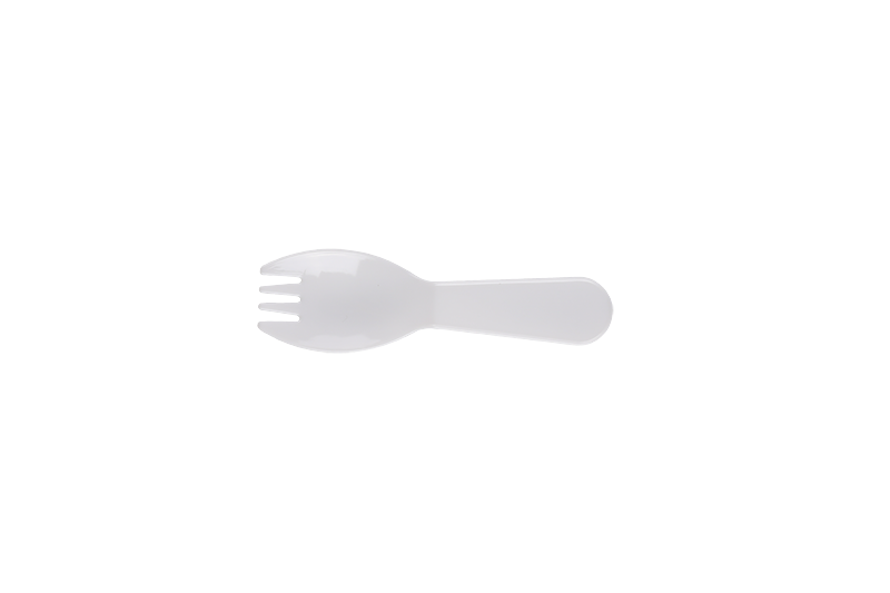 Spork ขนมเค้กพลาสติกสีขาวแบบใช้แล้วทิ้ง